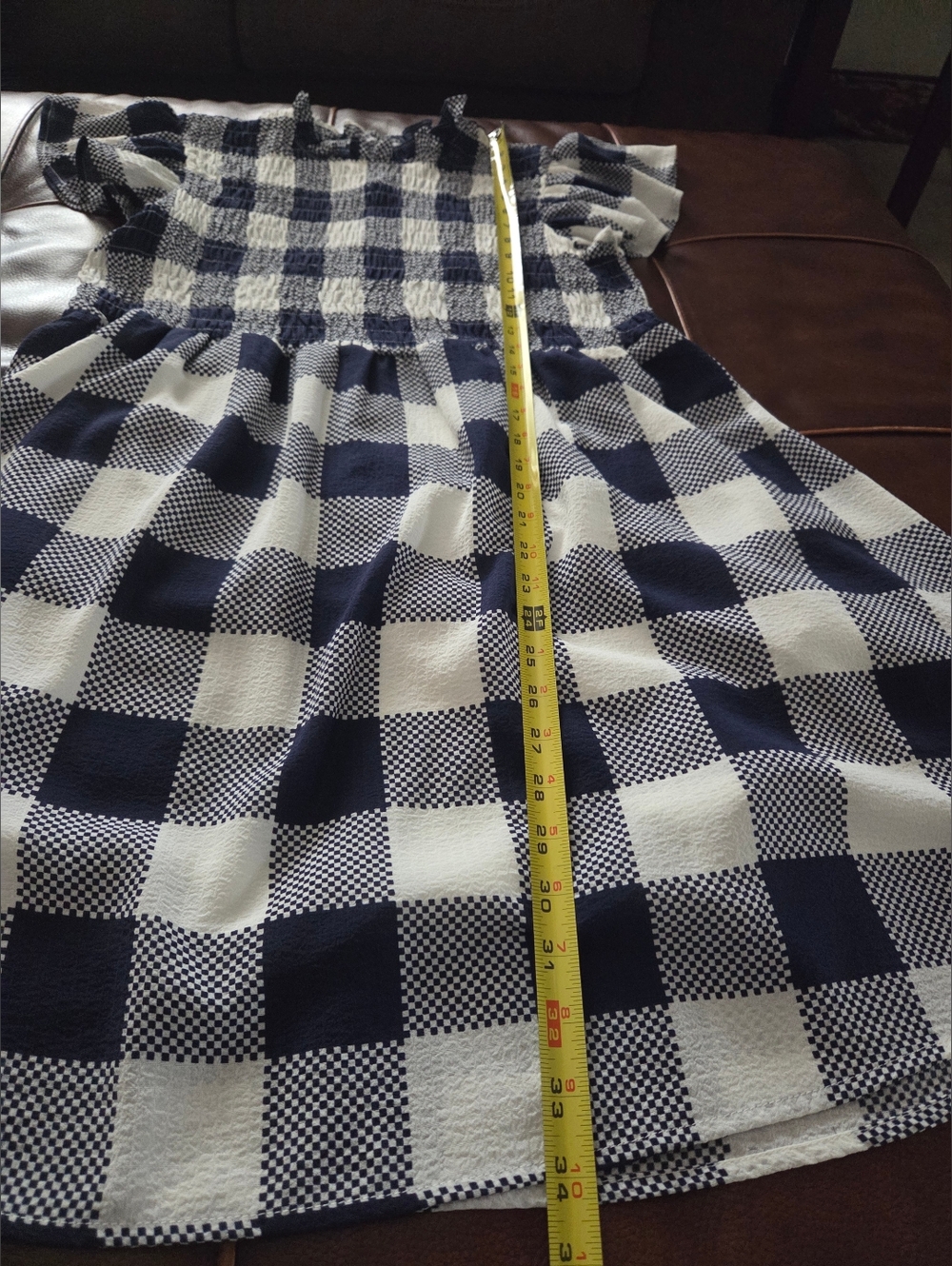 Moon River Navy and White Checkered Smocked Dress Size Small - Picture 13 of 13